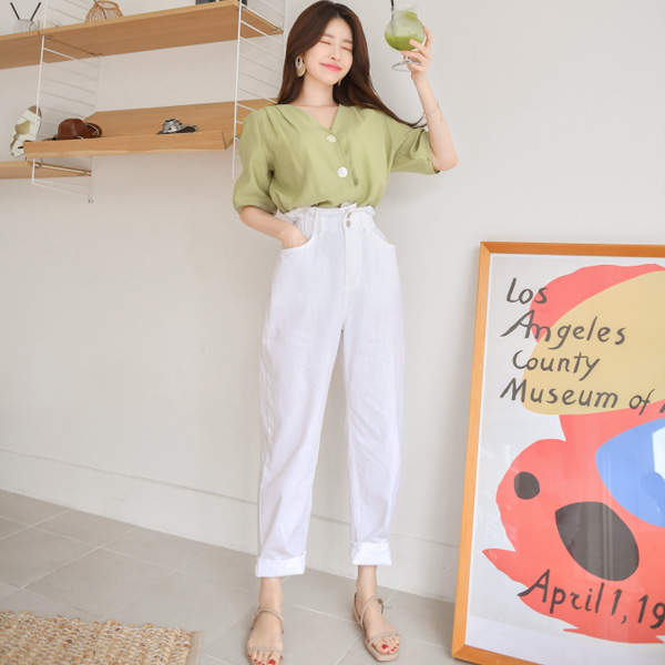 ps1801 편안함과 스타일리쉬함 가득한 코튼패브릭의 하이웨스트 밴딩 배기 팬츠 pants