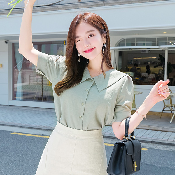 bs4532 와이드 세일러 카라넥의 퍼프슬리브 블라우스 blouse