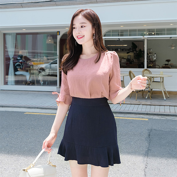 sk3612 산뜻한 착용감의 린넨 패브릭의 러블리한 밑단 프릴 스커트 skirt