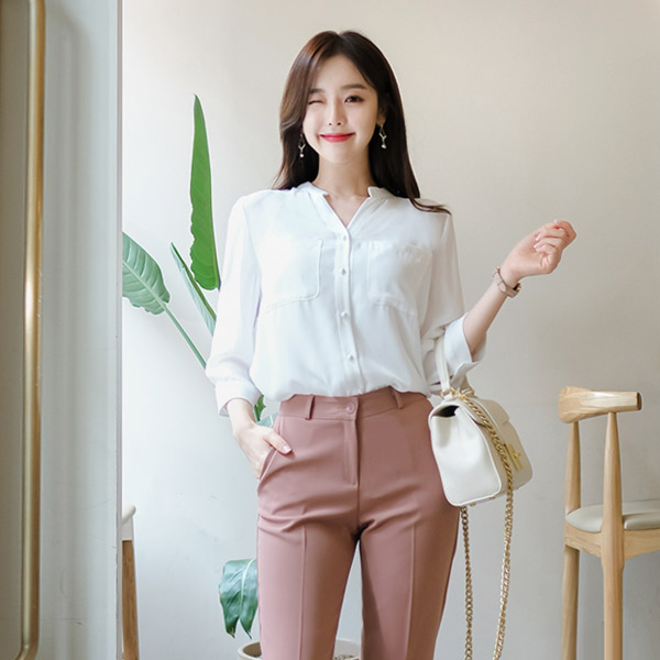 bs4550 오피스 데일리로 찰떡인 하이퀄리티 7부 소매 베이직 블라우스 blouse
