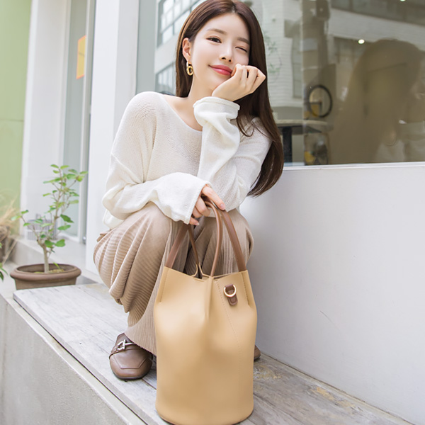 bg834 두가지 타입으로 구성된 배색 탑핸들 장식의 토드, 숄더 원통백 bag