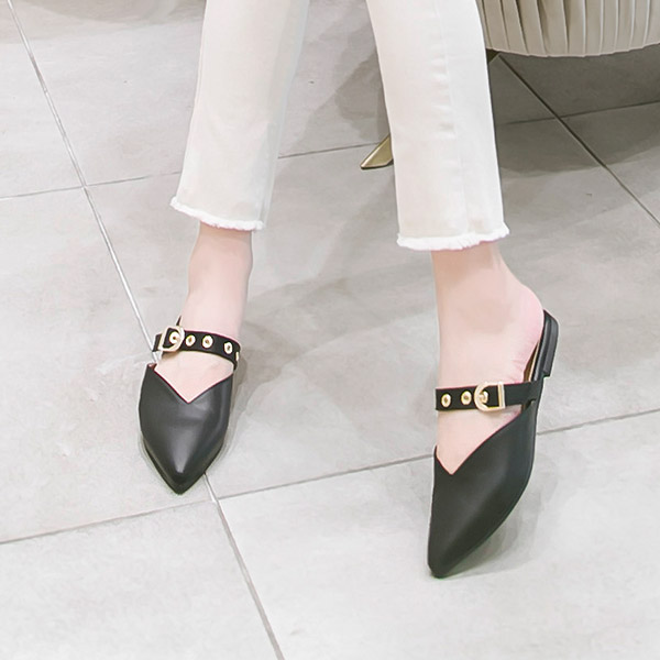 sh1580 발등 아일렛 스트랩 장식의 슬림코 블로퍼 샌들 shoes