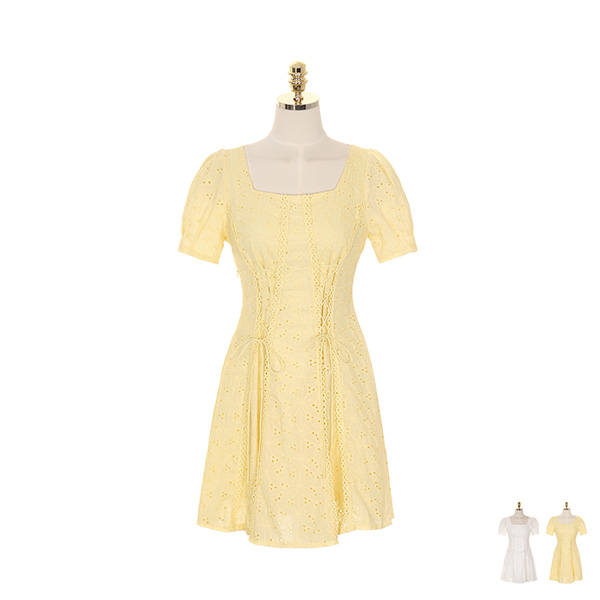 op7514 아일렛 포인트의 펀칭 레이스 스퀘어넥 원피스 dress