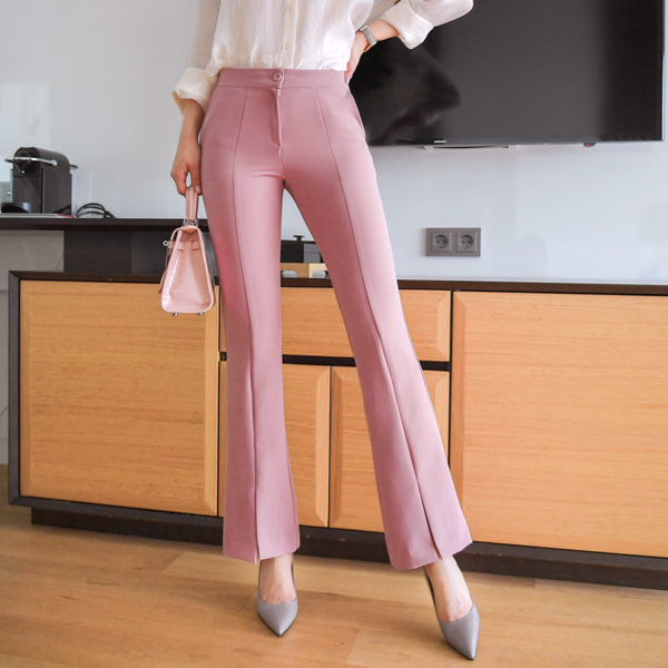 ps1871 쫀쫀한 스판 패브릭의 절개라인 앞트임 부츠컷 슬랙스 pants