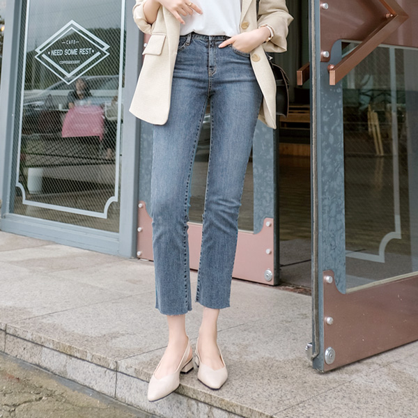 ps1880 매일 입기 좋은 부드러운 컬러감의 데일리 일자핏 9부 데님 팬츠 pants