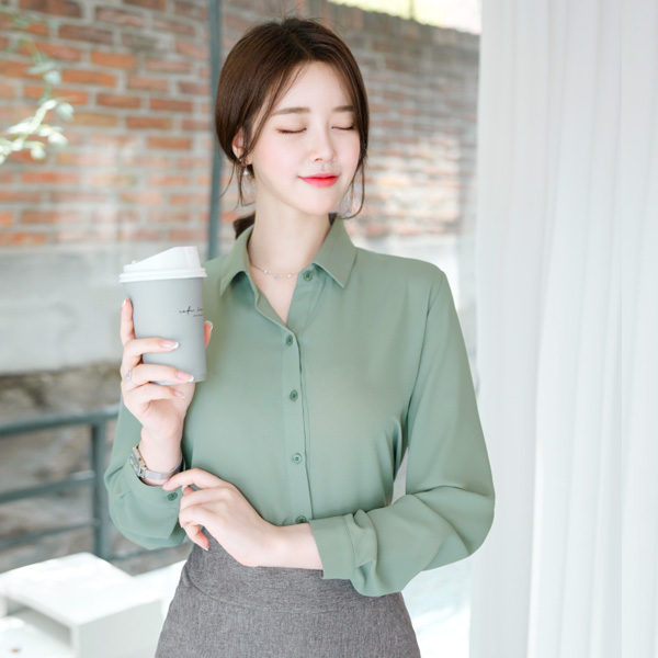 bs4591 기분좋은 찰랑거림 베이직 셔츠 디자인의 블라우스 blouse