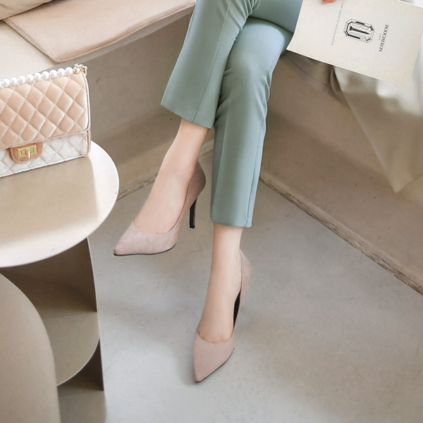 sh1587 밑창 포인트 컬러의 스웨이드 슬림코 펌프스 힐 shoes