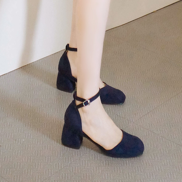 sh1590 세련된 둥근코 쉐입의 스웨이드 메리제인 미들힐 shoes