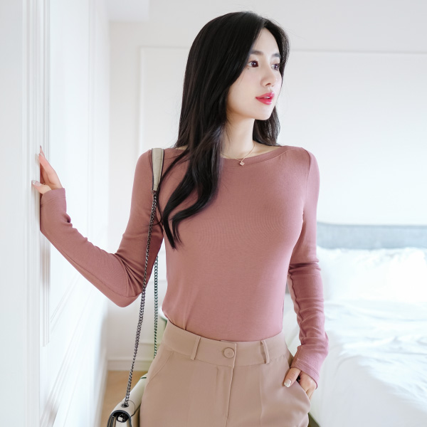 ts1767 7가지 컬러구성의 입술넥 라인 베이직 슬림티셔츠 tee