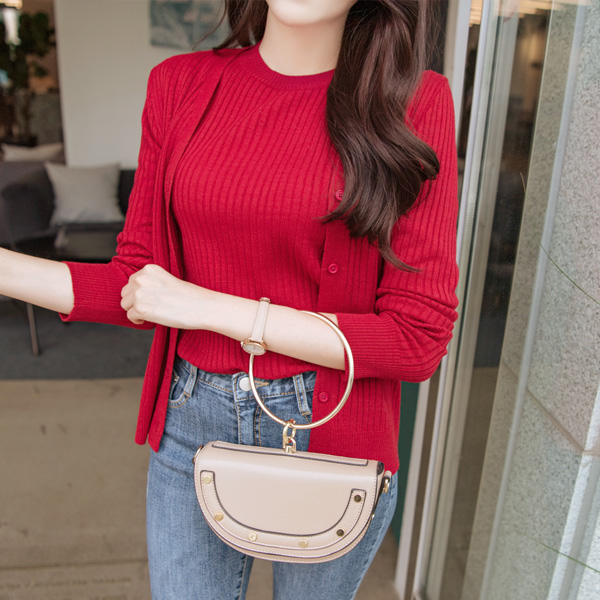cd1156 날씬해보이는 골지라인 짜임의 쫀쫀한 데일리룩 브이넥 슬림 가디건 cardigan