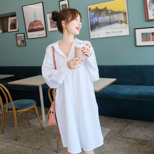 데일리룩 루즈핏 롱 셔츠원피스 