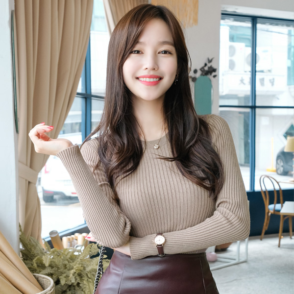 ts1778 쫀쫀하게 짜여진 슬림핏 베이직 골지 라운드 니트티셔츠 tee