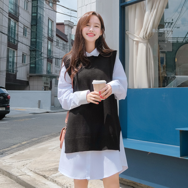 vs140 사랑스러운 뒷모습 리본포인트의 언밸런스 기장 롱 베스트 vest