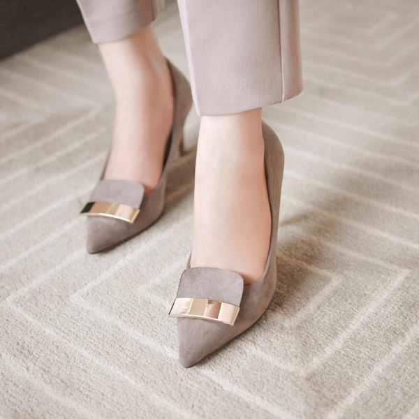 sh1596 골드포인트 장식의 슬림코 스웨이드 펌프스 힐 shoes