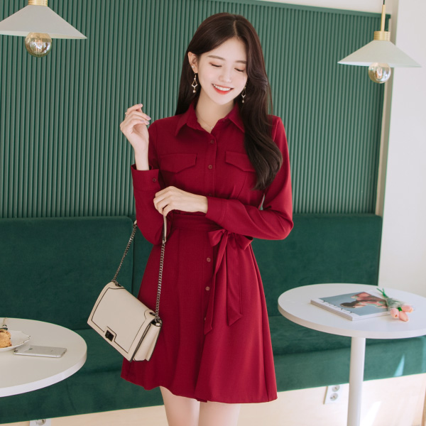 op7635 드라마속 주인공처럼 고급스럽고 단정세련된 포켓장식 셔츠원피스 dress