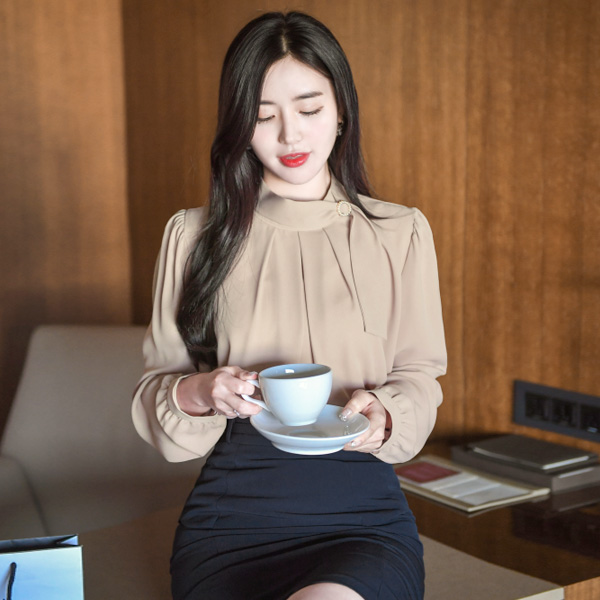 bs4648 단아한 여신미 선사해드릴 진주링포인트 타이 블라우스 blouse