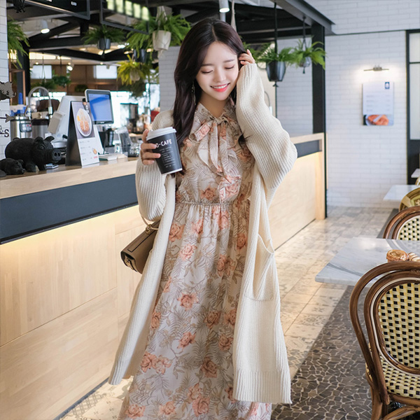 cd1163 폭닥한 니트 짜임의 양 포켓 루즈핏 롱 니트 가디건 cardigan