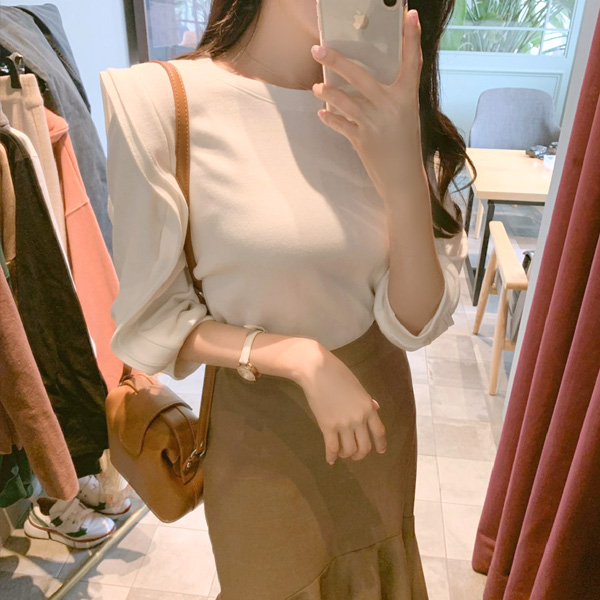 ts1787 러블리한 어깨 프릴 8부 소매 베이직 랍빠 티셔츠 tee