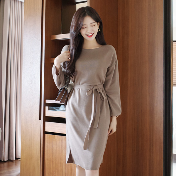 op7670 스타일리쉬한 감성의 허리 스트랩 구성 루즈핏 니트 원피스 dress