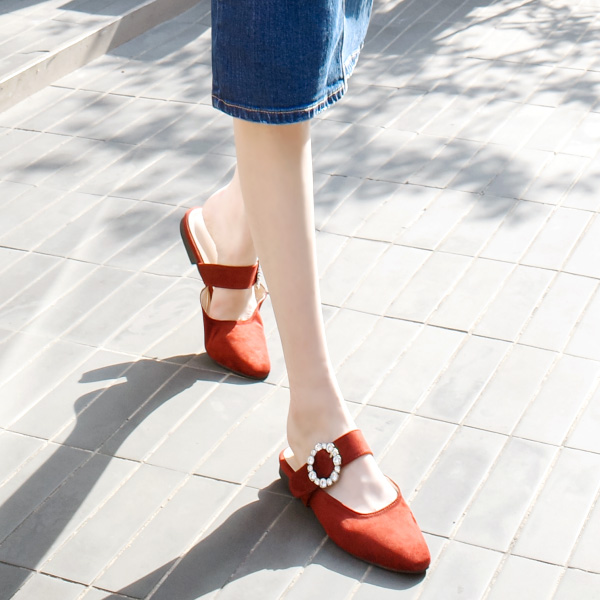 sh1619 볼드한 큐빅 벨트 스트랩의 스웨이드 블로퍼 슈즈 shoes