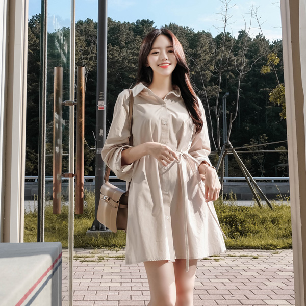 청순함의 대명사 코튼소재의 루즈핏 투웨이 리본 셔츠 원피스 dress 벚꽃룩