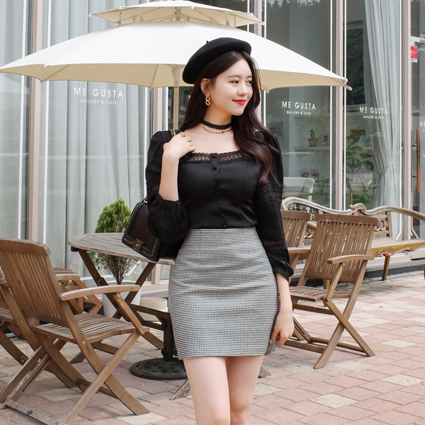 sk3691 예쁨가득 트렌디룩을 완성해줄 하운드투스 잔체크 패턴의 스판 미니 스커트 skirt