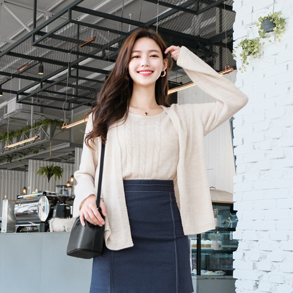 cd1165 소프트함 가득한 반팔 니트 탑과 가디건 세트 투피스 cardigan set