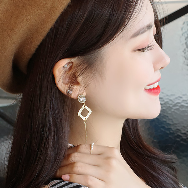 ac4161 큐빅 스퀘어 장식의 여리한 체인 드롭 이어링 earring