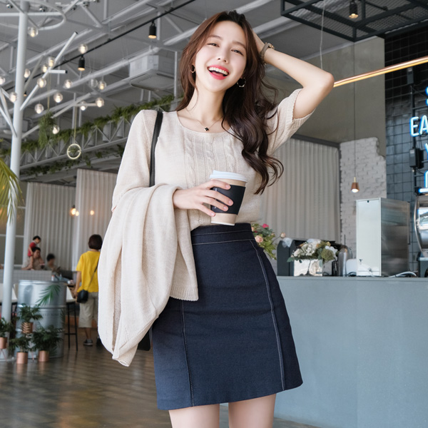 sk3692 데님 터치감의 스티치 포인트 데일리 스커트 skirt