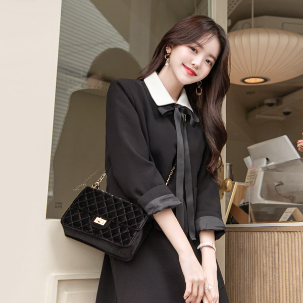 jk988 클래식한 사랑스러움을 담은 카라배색 리본장식 숏자켓 jacket