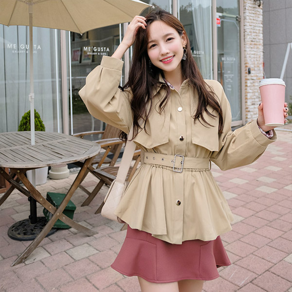jk995 귀엽고 러블리한 페플럼 디자인의 벨트구성 데일리 밴딩 숏 재킷 jacket