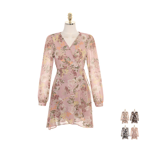 op7758 빈티지한 플라워 패턴으로 제작된 프릴 쉬폰 미니 드레스 dress