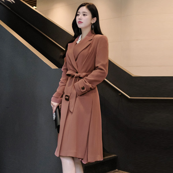 ct1018 사이드 트임 속 플리츠 장식이 돋보이는 명품 바바리 코트 coat