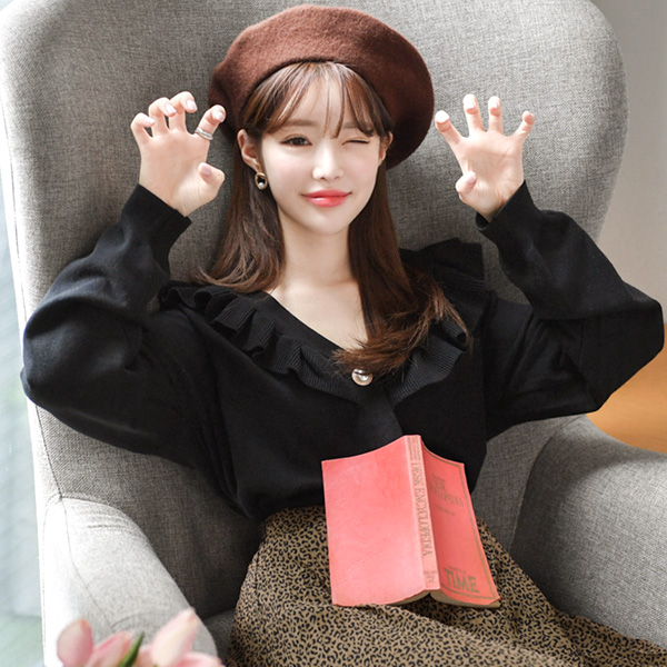 cd1176 톡톡한 두께감의 전면 프릴 왕진주 가디건 cardigan