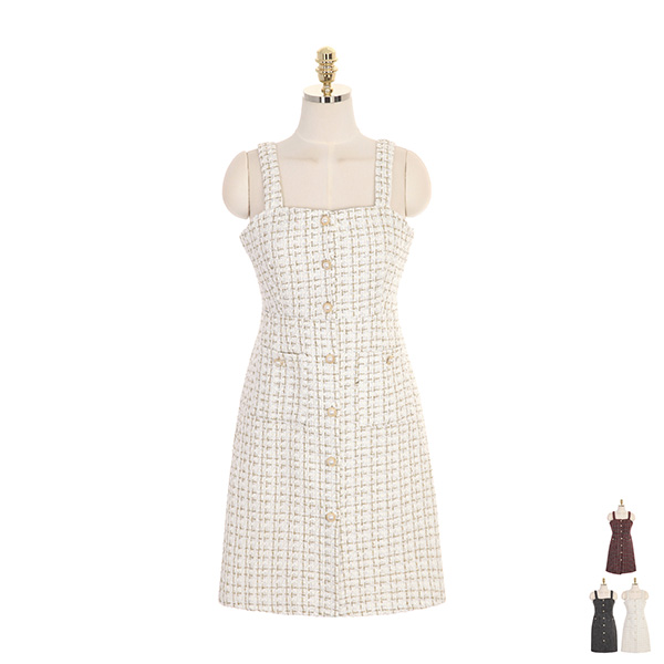 op7779 영롱한 트위드 패브릭의 진주 버튼장식 서스펜더 미니원피스 dress