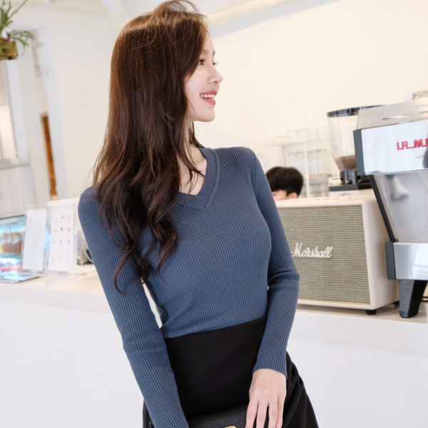 ts1813 글램핏을 선사해드리는 쫀득 V넥 데일리 잔골지 니트탑 tee
