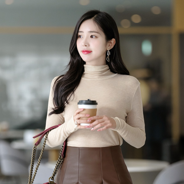 ts1809 소프트한 촉감과 시스루 울 패브릭의 목폴라 무지 쭉티 tee