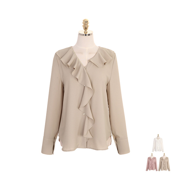 bs4710 러블리한 무드로 완성된 깔끔한 러플 무지 블라우스 blouse