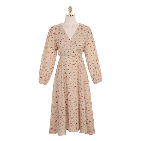 op7811 차분한 플라워 패턴의 랩디자인 플레어 롱원피스 dress