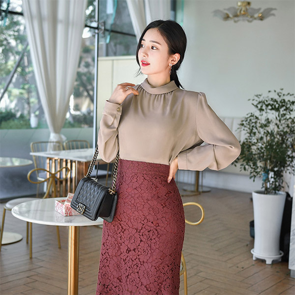 bs4714 로맨틱한 터틀넥 폴라 디자인의 베이직 베이직 블라우스 blouse