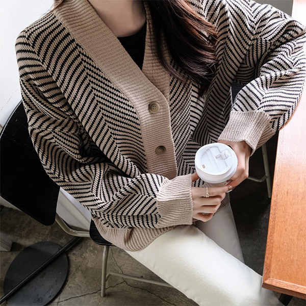 cd1184 하이퀄리티로 제작된 벌키한 헤링본 패턴의 오버핏 가디건 cardigan