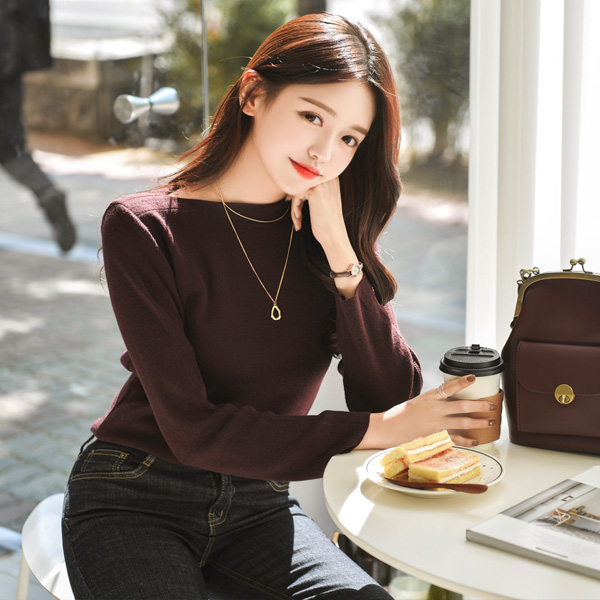 ts1828 찰떡같이 쫀쫀한 입술넥라인의 골지 슬림 티셔츠 tee