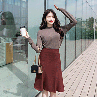 sk3757 로맨틱한 슬림 훌 플레어 라인의 아뜨랑스 제작 미디 스커트 skirt