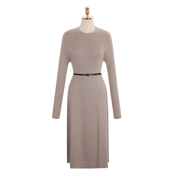 op7891 가성비 좋게 제작된 벨트 세트구성 A라인 골지 니트 롱 드레스 dress