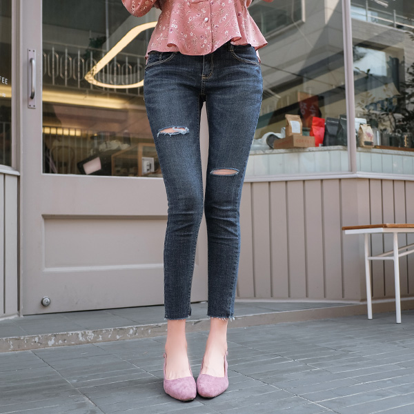 ps1935 스타일리쉬한 데미지 스크래치 디자인의 스키니팬츠 pants