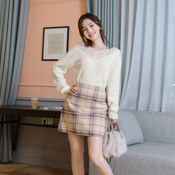 sk3775 사랑스런 체크패턴의 따뜻 기모원단 뒷밴딩 미니스커트 skirt
