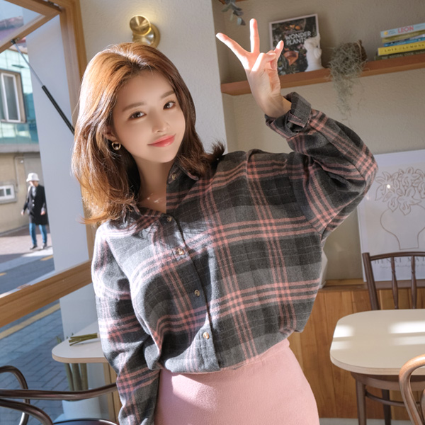 bs4746 피치기모 패브릭으로 포근함 가득한 체크남방 blouse