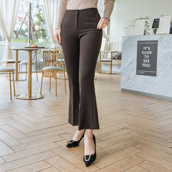 ps1940 깔끔 모던한 싸개 버튼 단추와 울 혼방 패브릭의 세미 부츠컷 슬랙스 팬츠 pants