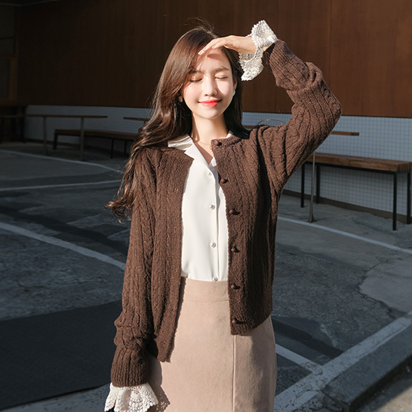 cd1208 도톰한 두께의 꽈배기패턴 포인트 미니기장 데일리 가디건 cardigan