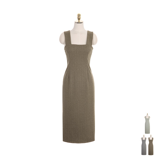 op7927 깔끔한 헤링본 모직으로 완성된 핀턱 H라인 서스펜더 롱 드레스 dress